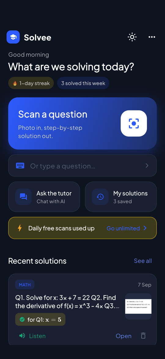 Solvee home screen